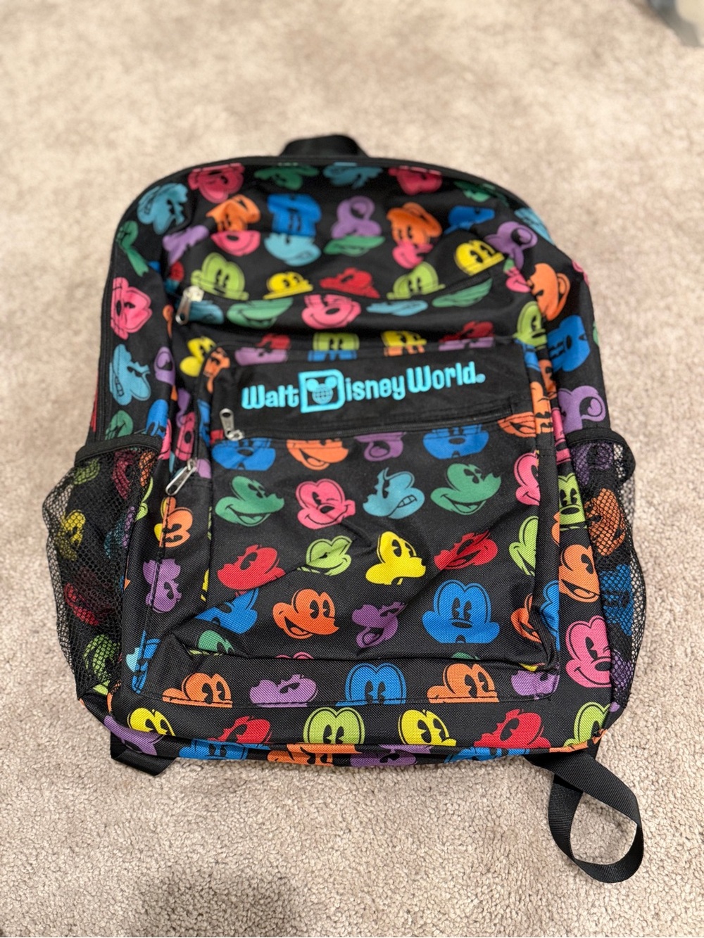 RARE 2012 Walt Disney World Neon Mickey Heads Black Backpack
